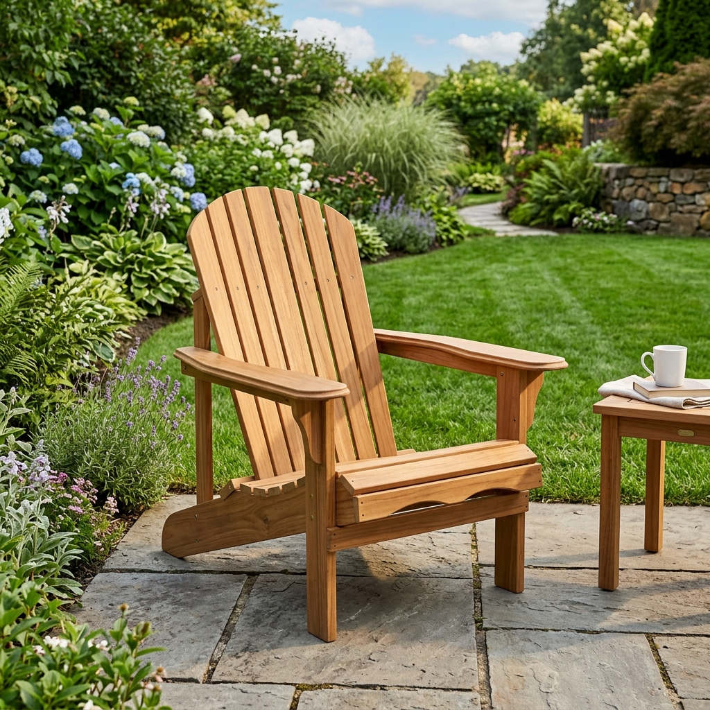 Halford Teak Adirondack Chair Nayagoods Premium Ergonomic All-Weather Teak Adirondack Garden Lounge Chair - Image 1